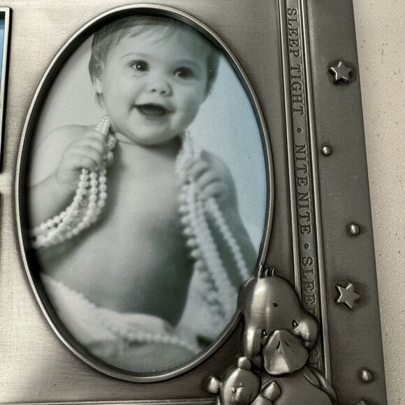 Home Trends Heirloom Picture Frame Baby Duckie Holds 3 Photos Sleep Tight Pewter - Picture 2 of 8